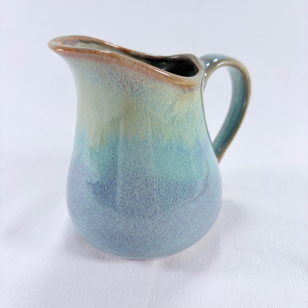 Pigeon River Pottery Pitcher 2008 Blue Green Drip Glaze Studio Stoneware